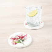 冬の休日の赤ポインセチア水色の花 コースター (側面)