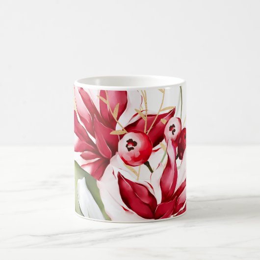 冬の休日の赤ポインセチア水色の花 コーヒーマグカップ (中央)