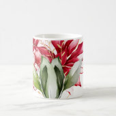 冬の休日の赤ポインセチア水色の花 コーヒーマグカップ (中央)