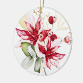 冬の休日の赤ポインセチア水色の花 セラミックオーナメント (左)