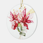 冬の休日の赤ポインセチア水色の花 セラミックオーナメント (左)