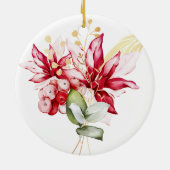冬の休日の赤ポインセチア水色の花 セラミックオーナメント (裏面)