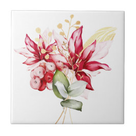 冬の休日の赤ポインセチア水色の花 タイル