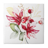 冬の休日の赤ポインセチア水色の花 タイル (正面)