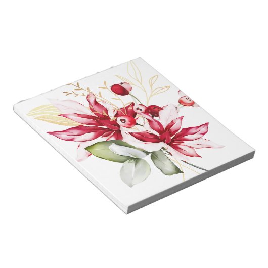 冬の休日の赤ポインセチア水色の花 ノートパッド (アングル)