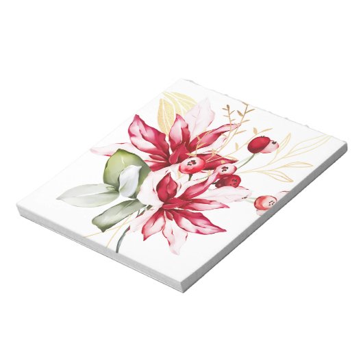 冬の休日の赤ポインセチア水色の花 ノートパッド (回転)