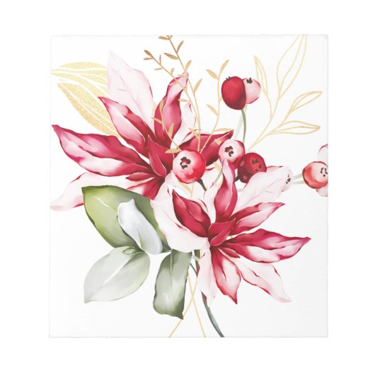 冬の休日の赤ポインセチア水色の花 ノートパッド (正面)