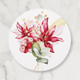 冬の休日の赤ポインセチア水色の花 フェイバータグ