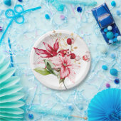 冬の休日の赤ポインセチア水色の花 ペーパープレート (パーティー)
