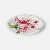 冬の休日の赤ポインセチア水色の花 ペーパープレート (アングル)