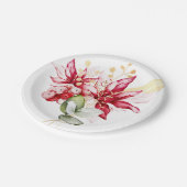 冬の休日の赤ポインセチア水色の花 ペーパープレート (アングル)