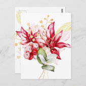 冬の休日の赤ポインセチア水色の花 ポストカード (正面/裏面)