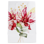 冬の休日の赤ポインセチア水色の花 ミディアムペーパーバッグ (裏面)