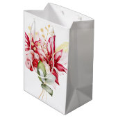 冬の休日の赤ポインセチア水色の花 ミディアムペーパーバッグ (裏面アングル)