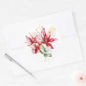 冬の休日の赤ポインセチア水色の花 ラウンドシール (封筒)