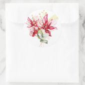 冬の休日の赤ポインセチア水色の花 ラウンドシール (バッグ)