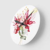 冬の休日の赤ポインセチア水色の花 ラウンド壁時計 (傾斜)