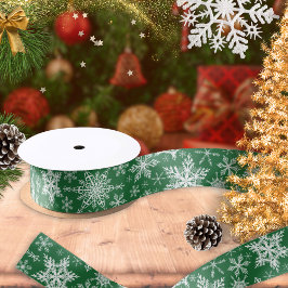 冬の休日の雪の結晶グリーンクリスマス サテンリボン