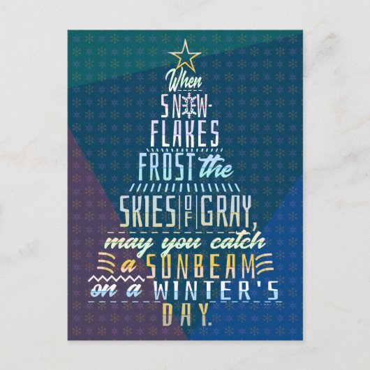 冬の休日クリスマスツリー雪のフレークの詩 シーズンポストカード (正面)