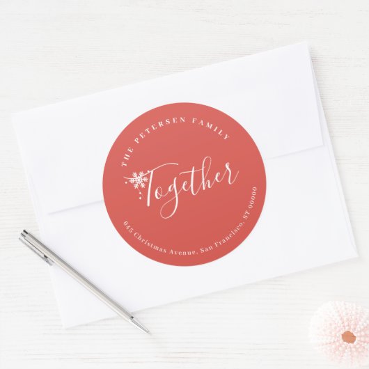 冬の休日クリスマスファミリーアドレスsnowflake ラウンドシール (封筒)