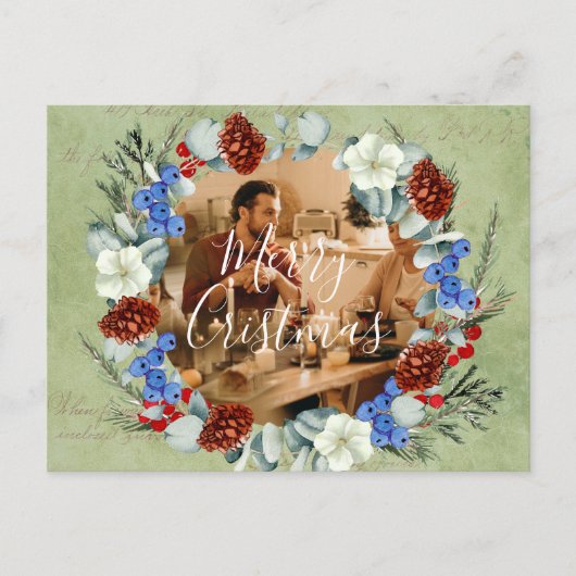 冬の休日クリスマスフォトフレームBerry Pine ポストカード (正面)