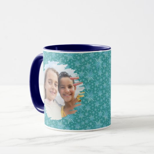 冬の休日スノーフレークのクリスマスフォトマグギフト マグカップ (正面左)