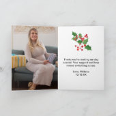 冬の休日テディベア赤いポインセチア写真 サンキューカード (内部)