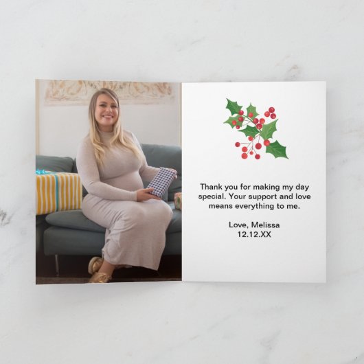 冬の休日テディベア赤いポインセチア写真 サンキューカード (内部)