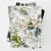 冬の休日パターン緑の水の色ホリー ラッピングペーパーシート (インサイチュ)