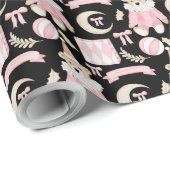 冬の休日ピンクは子供のパターンを支える ラッピングペーパー (ロールコーナー)