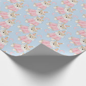 冬の休日ピンクは子供のパターンを支える ラッピングペーパー (角)