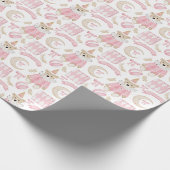 冬の休日ピンクは子供のパターンを支える ラッピングペーパー (角)