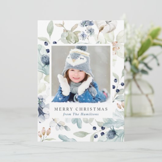 冬の休日フローラと家族の写真 シーズンカード (スタンド正面)