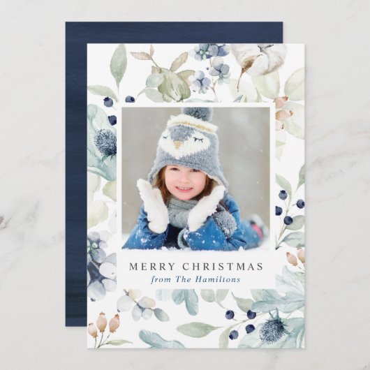 冬の休日フローラと家族の写真 シーズンカード (正面/裏面)