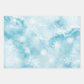 冬の休日ブルーエレガントスノーフレークのクリスマス ラッピングペーパーシート (正面2)