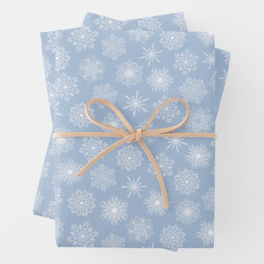冬の休日ブルーエレガントスノーフレークのクリスマス ラッピングペーパーシート (インサイチュ)
