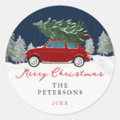 冬の休日レッドトラッククリスマスギフト ラウンドシール (正面)