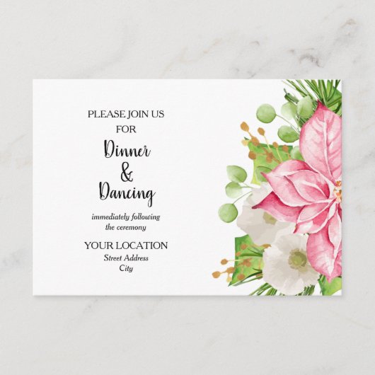 冬の休日結婚の水の色フローラ エンクロージャーカード (正面)