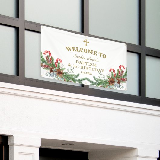 冬の休日1th誕生日バプテスムウェルカムサイン 横断幕 (ビルの外側)