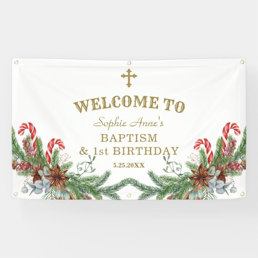 冬の休日1th誕生日バプテスムウェルカムサイン 横断幕 (横)
