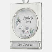 冬の休日Arctic Animal 1stクリスマス シルバープレートバナーオーナメント (左)