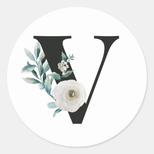 冬の休暇のイニシャルステッカー文字V ラウンドシール (正面)