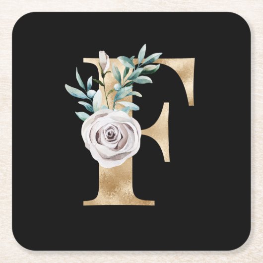 冬の休暇のイニシャル　文字F スクエアペーパーコースター (正面)