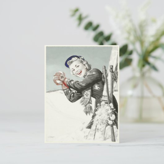 冬の休暇のプリントが付いているヴィンテージの郵便はがき ポストカード (スタンド正面)