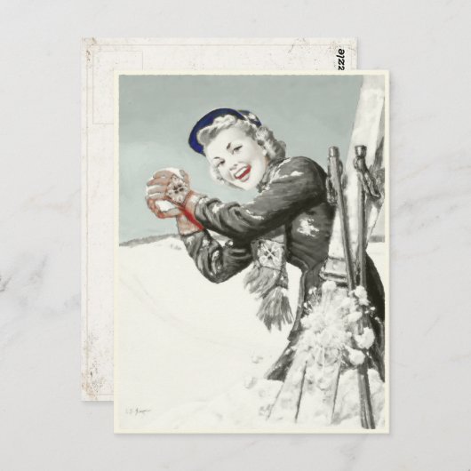 冬の休暇のプリントが付いているヴィンテージの郵便はがき ポストカード (正面/裏面)