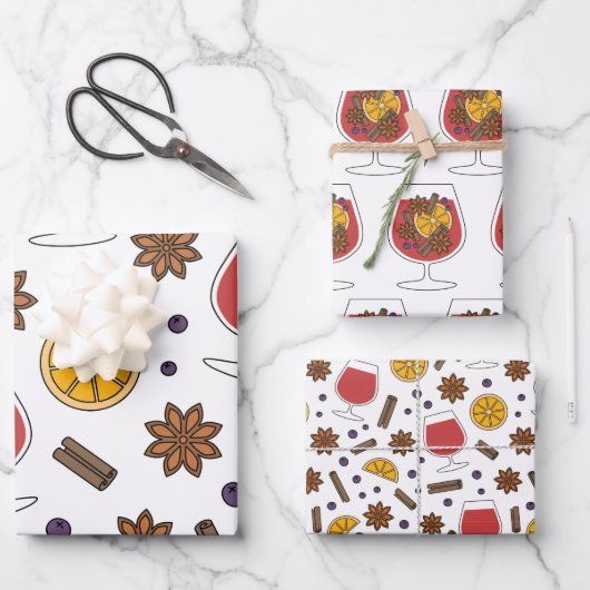 冬の休暇は赤ワインとスパイスを混ぜた ラッピングペーパーシート (正面)