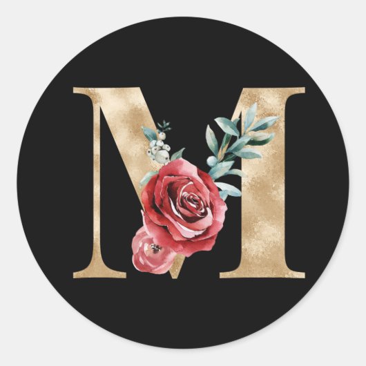 冬の休暇イニシャルステッカー文字M ラウンドシール (正面)