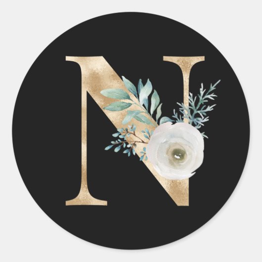 冬の休暇イニシャルステッカー文字N ラウンドシール (正面)