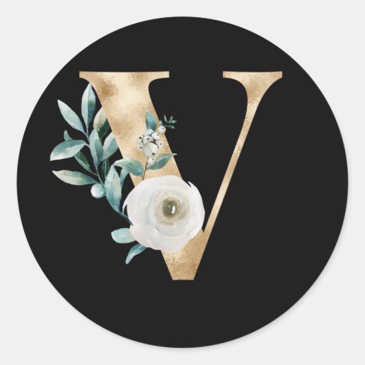 冬の休暇イニシャルステッカー文字V ラウンドシール (正面)