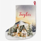 冬の休暇 クリスマスのコテージ ラージクリスマスストッキング (裏面)